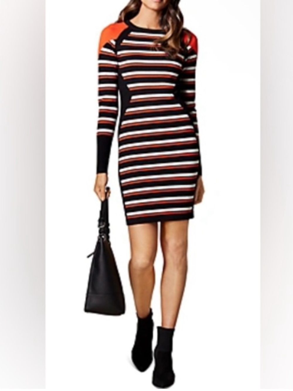 Karen Millen Knit Dress Bodycon Striped Long Sleeve
